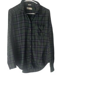 Hollister Women's Small Green Blue Plaid Long Sleeve Boyfriend Fit Flannel Top